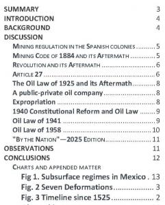 MEI 997 - Table of Contents to report on "Mexico's Geopolitical Stratigraphy"