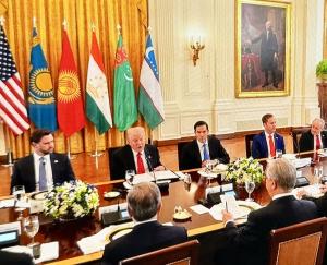 President Tokayev making remarks at The White House Aug. 6, to President Trump, Vice President Vance, Secretary of State Rubio and other Central Asian leaders.