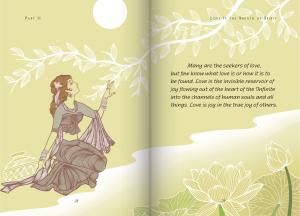 Inside spread from The Spiritual Expression of Friendship - featuring quote that appears in the press release, and stylized art of lotuses and maiden