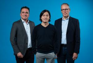 Picture of Odigo Co-Ceos (Jean-Michael Bruel and Javier LLosa Guillen) with Akio's Founder (Patrick Guidicelli)