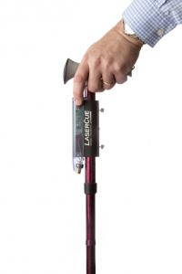The LaserCue Attachment Module can be attached to virtually any cane.