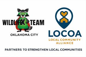 Wildlife X Team Oklahoma City and LoCoA partnership banner highlighting community impact across Oklahoma City, Edmond, Moore, Norman, and surrounding Oklahoma County communities, featuring tagline “Partners to Strengthen Local Communities.”