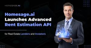 Business executive holding a tablet with digital graphs and houses, representing Homesage.ai’s advanced AI rent estimation API for real estate lenders and investors.
