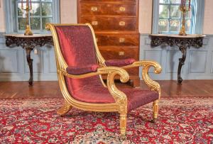 Important early 19th century William IV gilded armchair in the Grecian taste, attributed to Nicholas Morel and George Sheldon. Estimate: $6,000-$12,000.