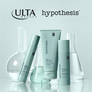 Full hypothesis™ eczema skincare range featuring Ulta Beauty and hypothesis logos, marking retail launch at Ulta.com