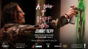 Johnny Depp creating artwork for his immersive exhibition “A Bunch of Stuff – Tokyo,” presented by Japanese silk brand SILK THE RICH.