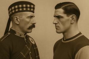 Aston Villa's Tommy Ball and former soldier George Stagg
