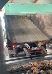 Truck unloads collected food waste at the Mountain View food waste recycling facility.