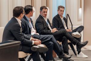 Keynote panel at privCAP 2025 featuring Sam Blaichman from CPP Investments, Andrew Callahan from StepStone Group, Pascal Tremblay from Novacap, and Joel Hwang from HarbourVest Partners, moderated by Johanna Gerrie from KPMG.