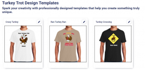 Turkey Trot shirt design templates available on Bolt Printing’s Design Studio.