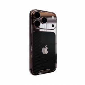Rose Gold iPhone 17 Pro Max Carbon Diamond edition by Goldgenie, featuring real VS1 diamonds in Apple logo and bezel, limited to 99 pieces worldwide.