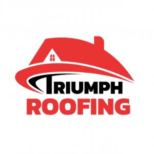 Roof replacement project completed by Triumph Roofing shown with the company logo.