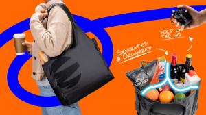 SuperCarrier 5.0 shown both folded into a compact capsule and opened into a structured tote.