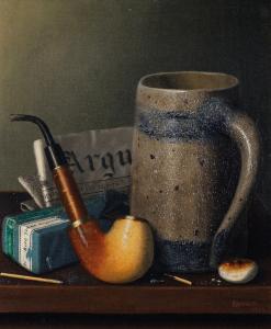 Oil on canvas by William Harnett (American, 1848-1892), titled The Argus (1878), signed and dated, 12 ¼ inches by 10 ¼ inches ($82,550).