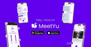 MeetYu Life Coach app banner showing in-app journaling experience and download options for Apple App Store and Google Play Store
