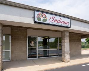 exterior wide shot of entry to building Indiana Center for Recovery in Lafayette