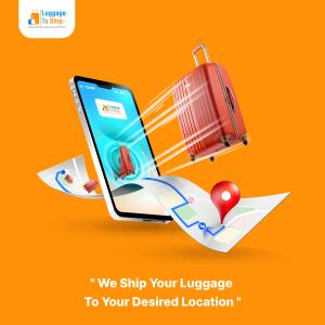 LuggageToShip.com mobile booking showing luggage shipping from smartphone to destination with map and delivery route.