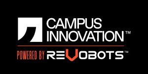 Logo showing “Campus Innovation Powered by REVOBOTS” with bold white and orange text on a black background, symbolizing a tech-forward partnership.