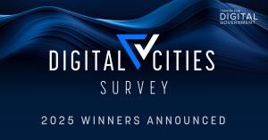 Digital Cities Survey Awards 2025 logo recognizing top U.S. cities for digital innovation and government technology.