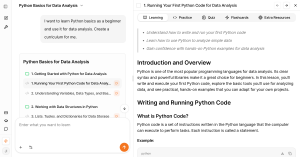 Screenshot of TutorFlow Campus displaying a beginner Python data analysis curriculum and lesson interface.
