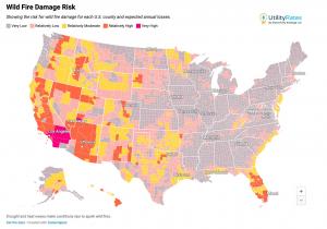 US Map Showing the risk for wildfire-related damage for each U.S. county and expected annual losses