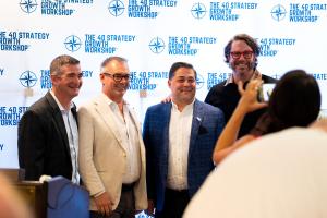 Carl J. Cox, founder of 40 Strategy with few of the inaugural workshop speakers including George Sandmann, Growth-Drive CEO and author; Trey Taylor, CEO of Taylor Insurance Services and author of A CEO Only Does Three Things; and Tommy Breedl