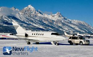 Private Jet at Jackson Hole Airport on the Snow