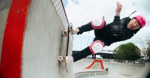 Skateboarding pro Jason Ellis rides the bowl of a skatepark in Salt Lake City in 2025.