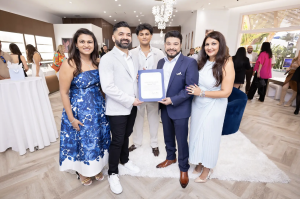 The Zaveri Family gathered at the Newport Beach Diamond Wish store for the grand opening. Pictured here: (Left to right) Nehal Zaveri, Alok Zaveri, Ishaan Zaveri, Ujay Zaveri, Harshita Zaveri.