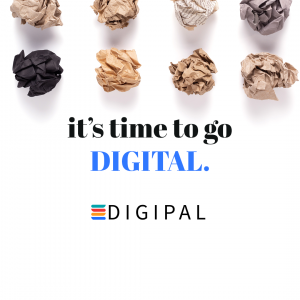 Image showing crumpled paper above the text “It’s time to go digital” with the Digipal logo.