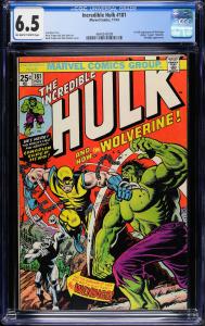 Copy of Incredible Hulk #181 (1974), graded CGC 6.5, featuring the first full appearance of Wolverine, and an appearance by Wendigo. Cover by John Romita. Estimate: $1,600-$2,000.