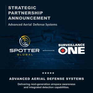 A graphic annoucing the partnership between Spotter Global and Surveillance One