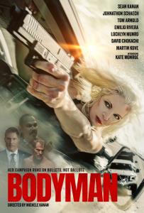 Official movie poster for The BodyMan, featuring Kate Monroe as Evelyn James.