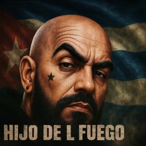 Album cover for EL3MENDO’s “Hijo Del Fuego (Deluxe Edition)” featuring the artist in front of a Cuban flag, representing the Havana-to-Miami Latin-urban movement.