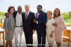 Lynn Kitchen, Sugar Ray Leonard, Bob Procter, Les Brown, Mary Morrissey and Julie Hamilton at the first taping of the World's Greatest Motivators July 2019.