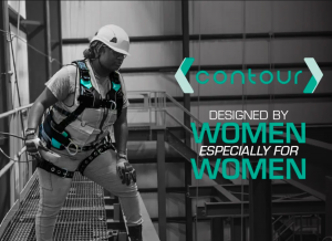 Woman wearing Contour fall protection harness working at height