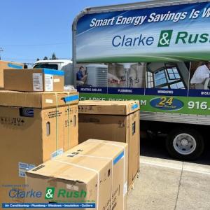Clarke & Rush Mechanical service truck in Sacramento, California, providing reliable HVAC, plumbing, and home maintenance services.