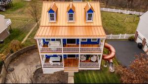 structural glass floor house with a slide