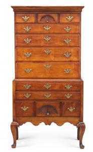 Chippendale carved maple high chest of drawers, Chester or Londonderry, New Hampshire, circa 1780. Estimate: $3,000-$5,000