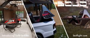 Three views of the Solo JetBike, an electric-jet personal aircraft with no exposed propellers