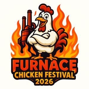 Furnace Chicken Festival 2026 official logo featuring a cartoon chicken in flames with bold festival lettering